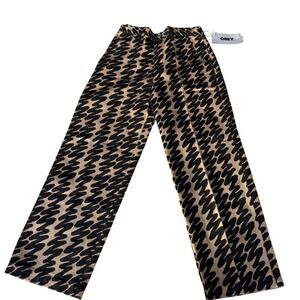 NWT OBEY Women's Wide Leg Pants Size 26 Black Tan Abstract Print. 100% cotton